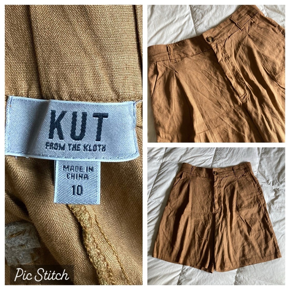 NWOT Kut From The Kloth Linen Blend Pleated Shorts Women's 10 Earth Tone Brown